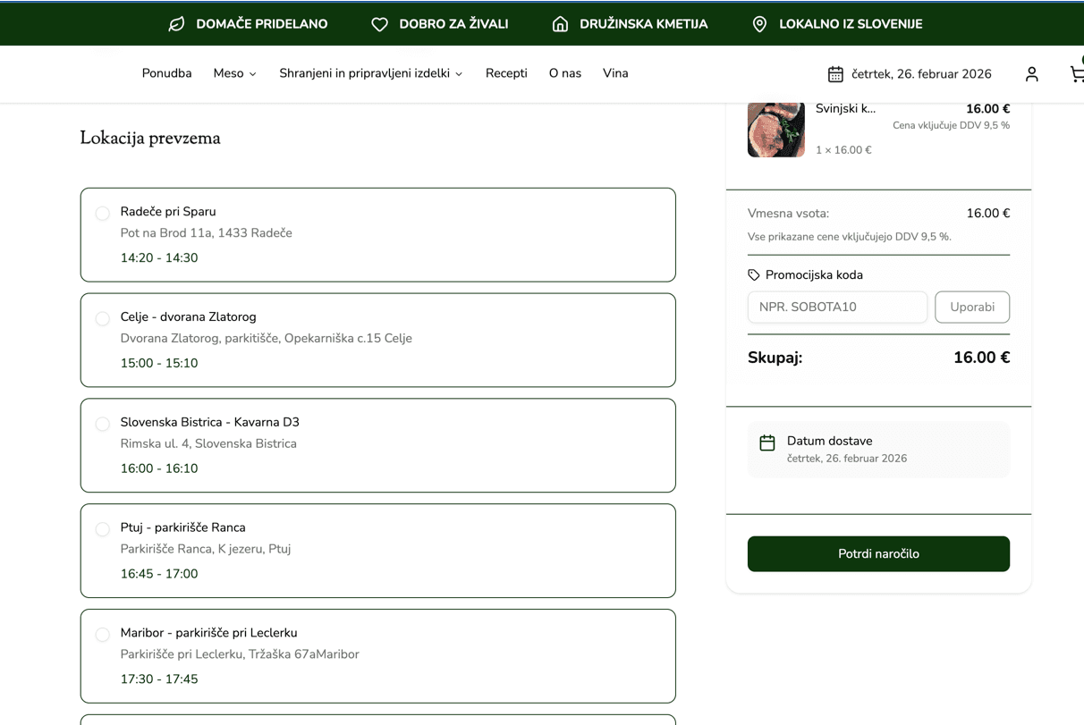 Izbira prevzemnega mesta