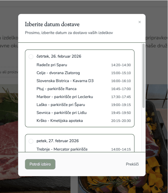 Izbira datuma prevzema